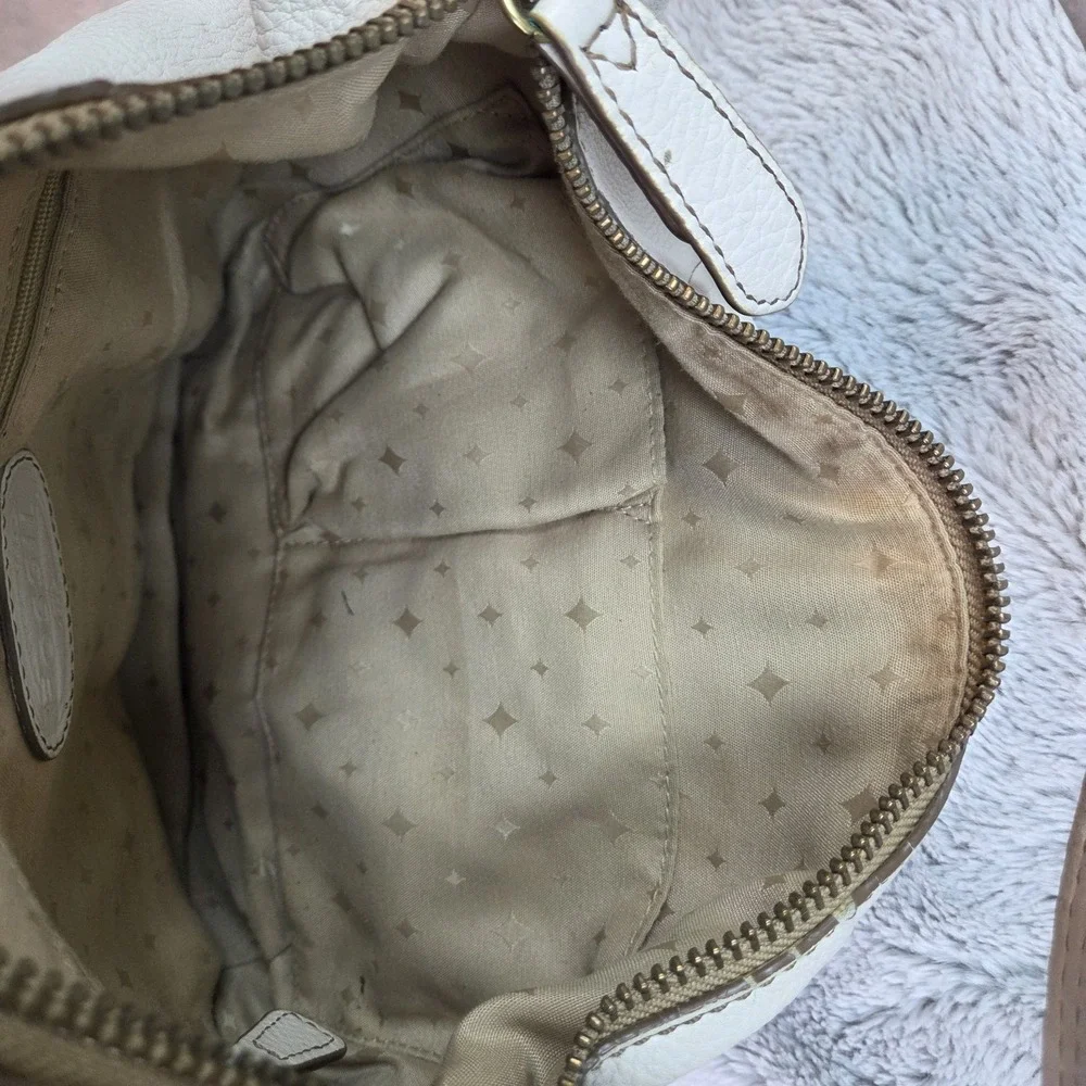 Fossil Hobo Bag Womens OS Pebbled Leather Buckle Front Pocket Shoulder Bag White